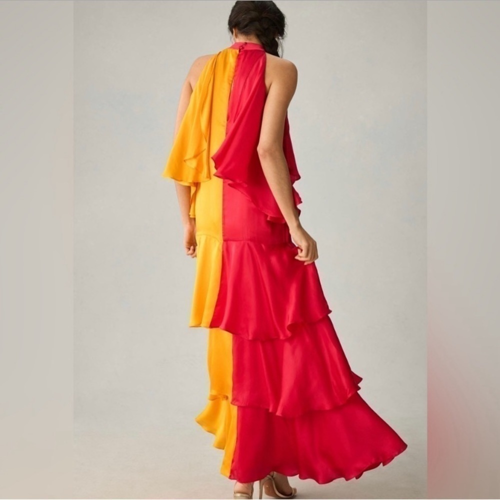 ANTHROPOLOGIE maxi PINNACLE MOCK-NECK RUFFLE DRESS summer wedding guest - Picture 4 of 11